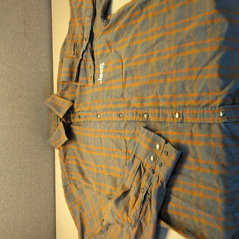 Jeep Men's Blue and Orange Plaid Shirt